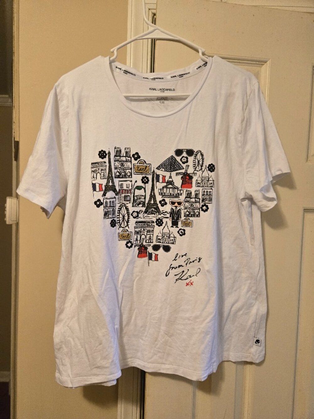 Karl Lagerfeld XL white tee, fun design, never worn